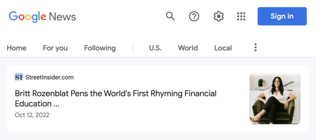 news.google.com, Britt Rozenblat Pens the World’s First Rhyming Financial Education Book for Children