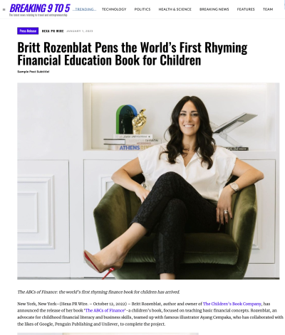 Britt Rozenblat Pens the World’s First Rhyming Financial Education Book for Children - Breaking 9 To 5